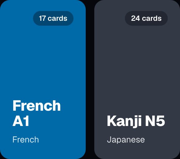 Ready-made deck covers with their names and card counts